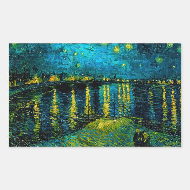 Sticker Rectangulaire Van Gogh Nuit étoilée sur le Rhône (Devant)