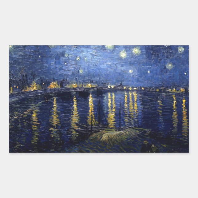 Sticker Rectangulaire Van Gogh Nuit étoilée sur Rhône (Devant)