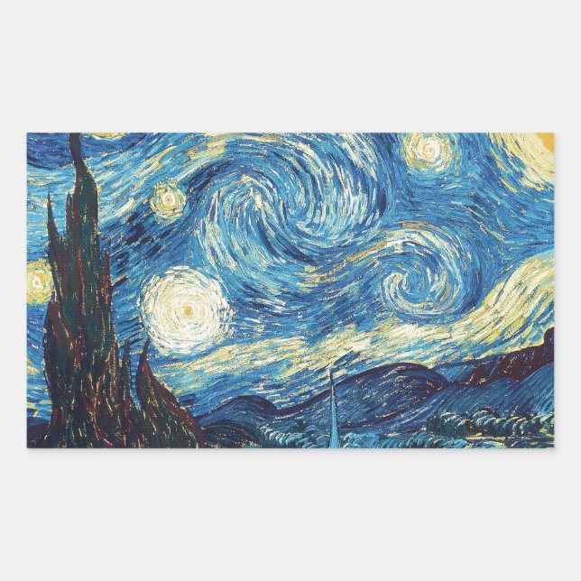 Sticker Rectangulaire Van Gogh Starry Classic Nuit Impressionnisme Art (Devant)