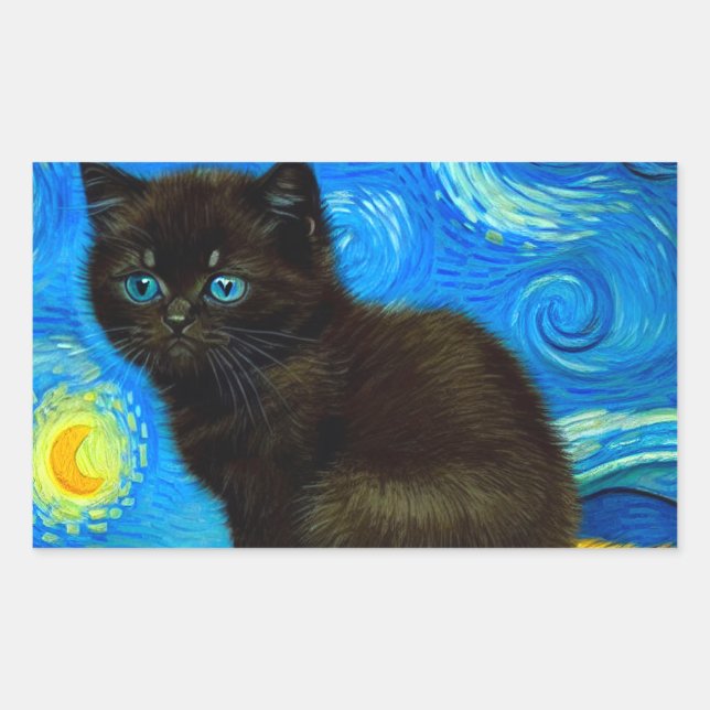 Sticker Rectangulaire Van Gogh Style Starry Night Cat (Devant)