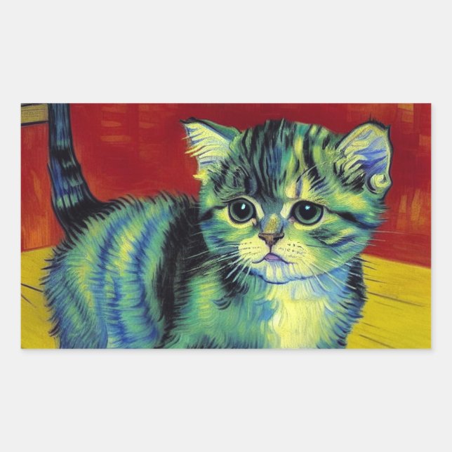 Sticker Rectangulaire Van Gogh Tabby Cat (Devant)