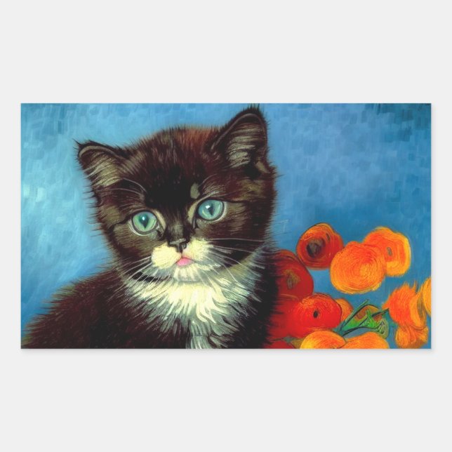 Sticker Rectangulaire Van Gogh Tuxedo Cat (Devant)