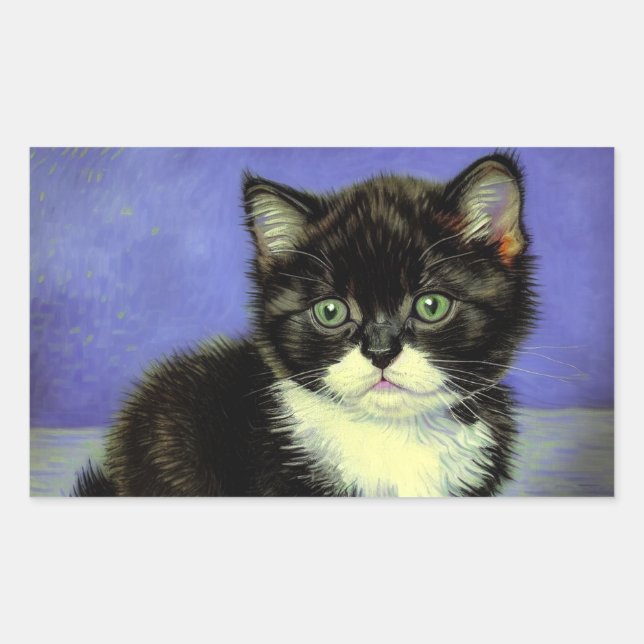 Sticker Rectangulaire Van Gogh Tuxedo Kitten (Devant)