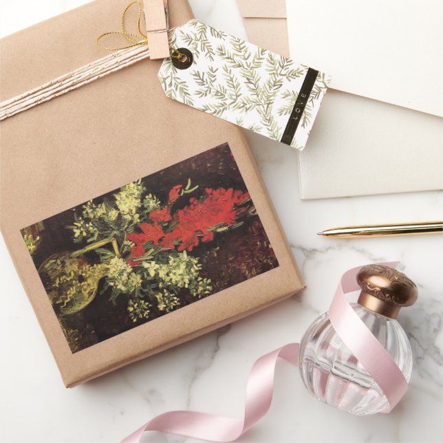 Sticker Rectangulaire Vase avec Gladioli, oeillets de Vincent van Gogh (Cadeaux)
