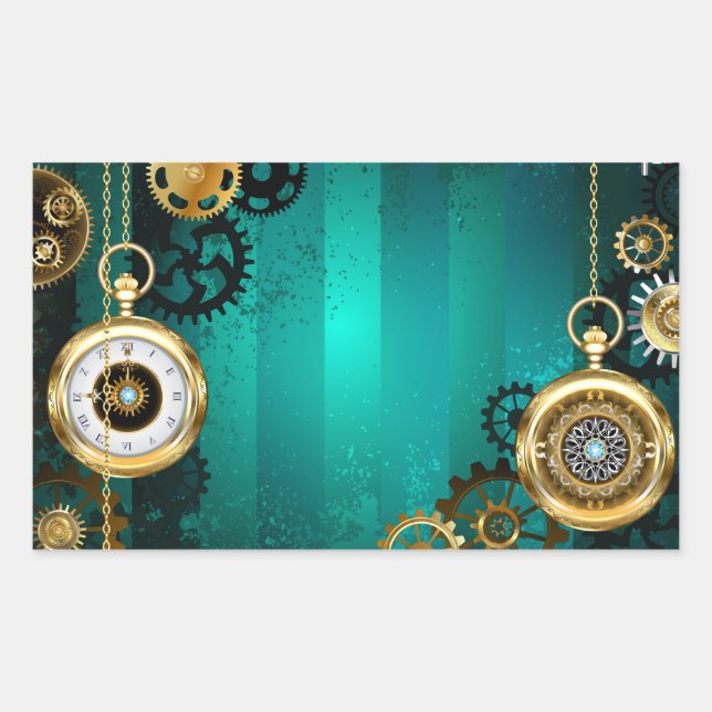 Sticker Rectangulaire Veille bijoux Steampunk sur un Arrière - plan vert (Devant)
