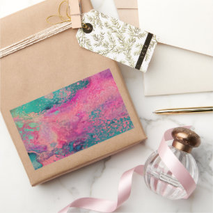 Sticker Rectangulaire “Vélin Éthéré” – Abstrait Bleu Sarcelle Rose   