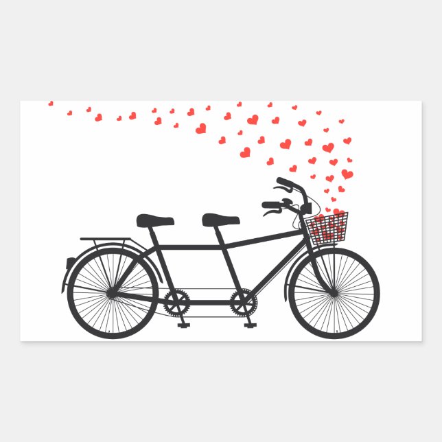 Sticker Rectangulaire vélo tandem avec coeur rouge (Devant)