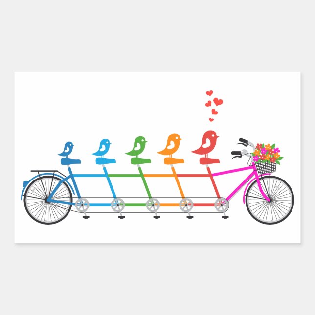 Sticker Rectangulaire vélo tandem coloré avec famille d'oiseaux mignons (Devant)