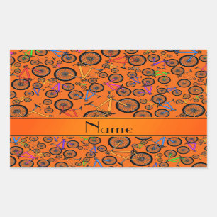 Sticker Rectangulaire Vélos de montagne oranges nommés personnalisés