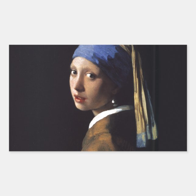 Sticker Rectangulaire Vermeer Girl Pearl Élevant Masterpiece Peinture (Devant)