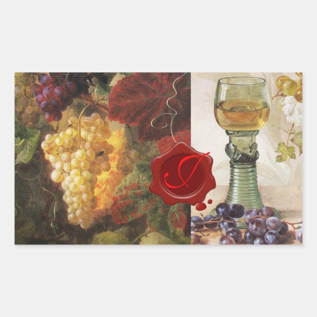 STICKER RECTANGULAIRE VERRE DE VIN, VIEUX VIGNOBLES VIGNOBLES MONOGRAMME (Devant)