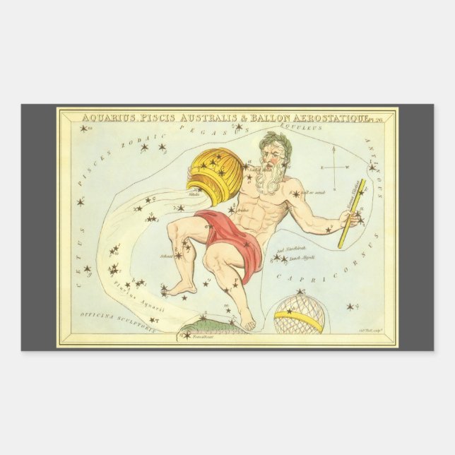 Sticker Rectangulaire Verseau, Constellation Vintage, Miroir d'Urania (Devant)