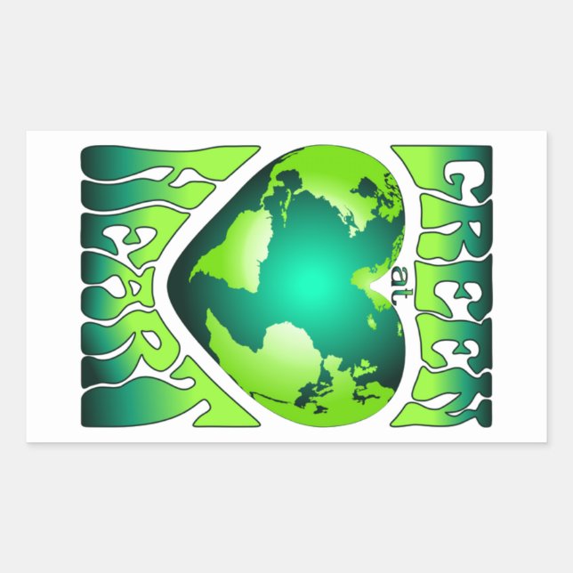 Sticker Rectangulaire VERT AU COEUR Éco écologique Rétro (Devant)