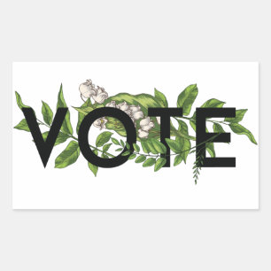 Sticker Rectangulaire Vert vintage Floral Élégant Feminine Go Vote