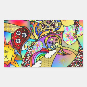 Sticker Rectangulaire Vêtements Cadeaux Rétro Années 60 Cœurs Psychédéli