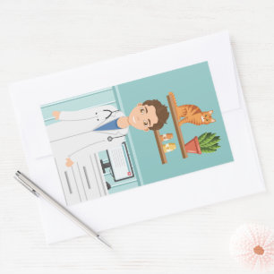 Sticker Rectangulaire Vétérinaire Homme Vétérinaire portant une blouse d