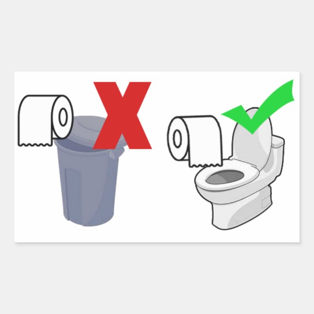 Sticker Rectangulaire Veuillez Rincer Votre Papier Toilette (Devant)