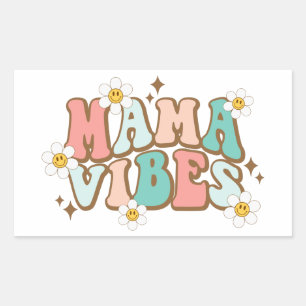 Sticker Rectangulaire Vibes de maman avec marguerites