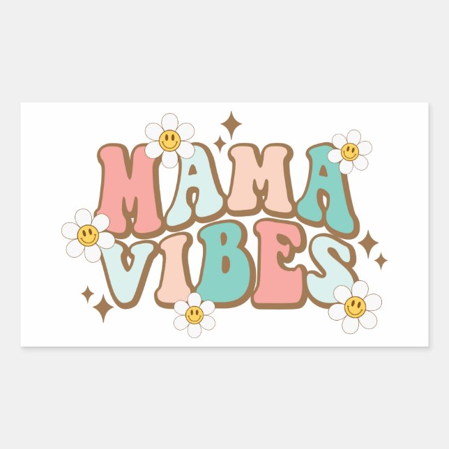 Sticker Rectangulaire Vibes de maman avec marguerites (Devant)