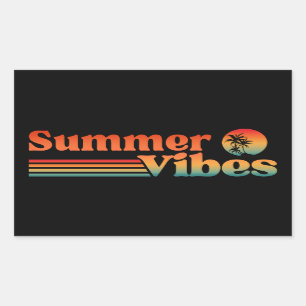 STICKER RECTANGULAIRE VIBES D'ÉTÉ COUCHER DE SOLEIL VINTAGE VACANCES