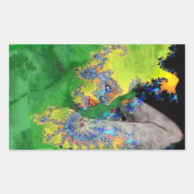 STICKER RECTANGULAIRE VIBRATIONS DE LA MATIÈRE, FRACTALES DE FEMME EN VE (Devant)