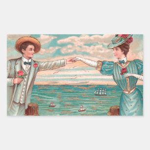 Sticker Rectangulaire Victorian Beach Love Dressy Ocean Mariage Couple