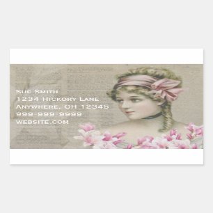 Sticker Rectangulaire Victorian Steampunk Lady Pink Adresse du journal