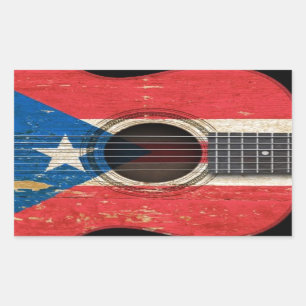 Sticker Rectangulaire Vieille guitare acoustique avec le drapeau de