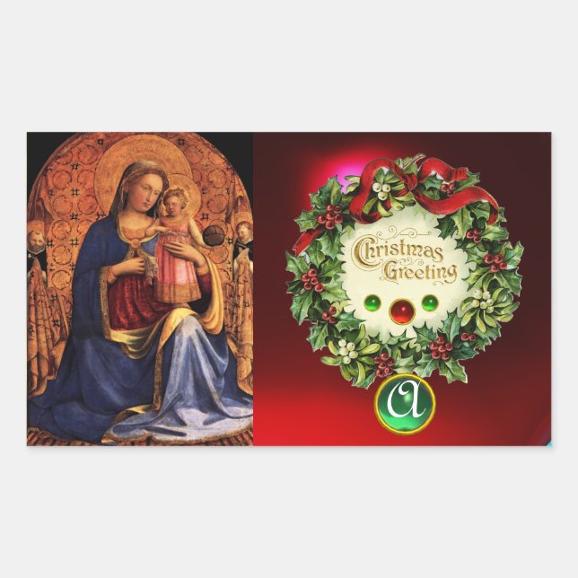 Sticker Rectangulaire VIERGE AVEC ENFANTS ET SAINTS MONOGRAM Émeraude ve (Devant)