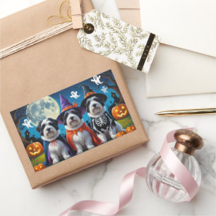 Sticker Rectangulaire Vieux bergers anglais Citrouille Halloween Funny