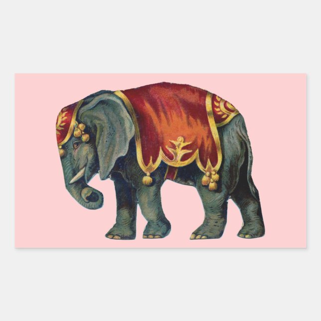 Sticker Rectangulaire Vieux Iustração de l'éléphant de cirque (Devant)