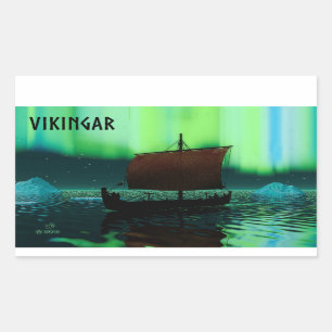 Sticker Rectangulaire Viking Navire Et Lumières Du Nord