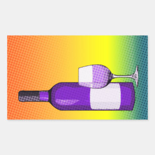 Sticker Rectangulaire vin comique demi-ton verre et bouteille