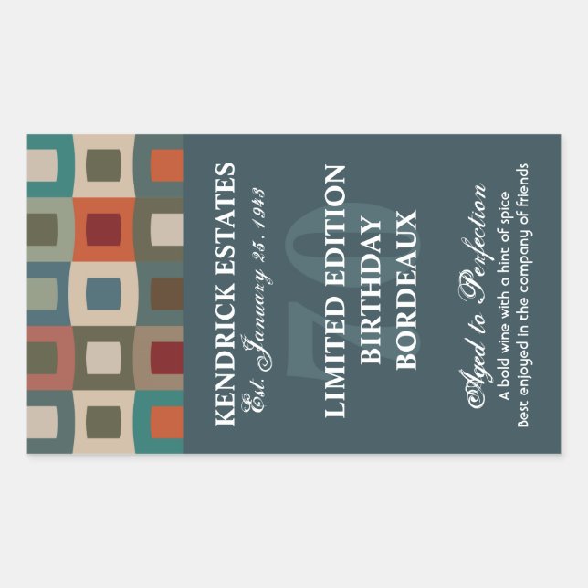 Sticker Rectangulaire Vin d'anniversaire Carré moyen - Bleu (750ml) (Devant)