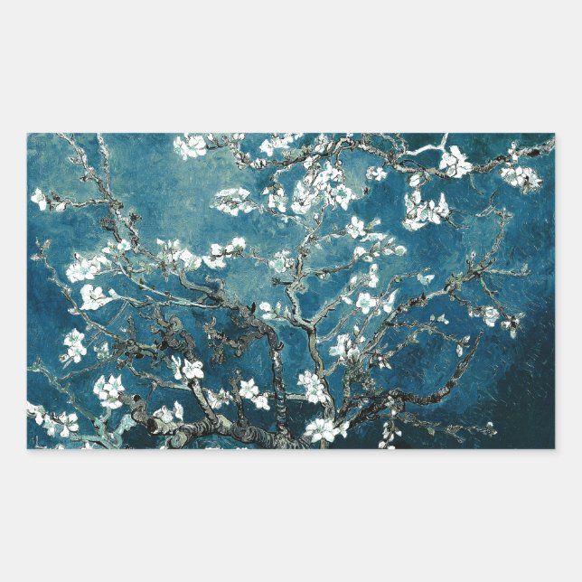 Sticker Rectangulaire Vincent Van Gogh Almond Blossoms Dark Turquoise (Devant)