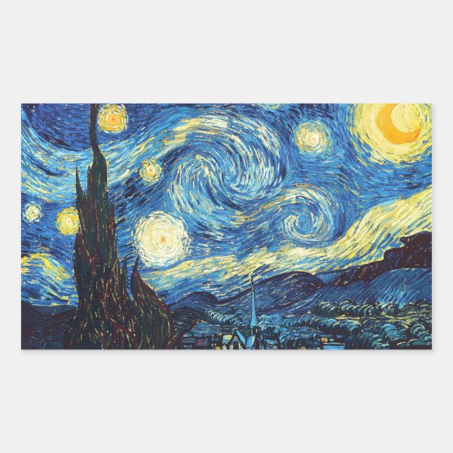 Sticker Rectangulaire Vincent Van Gogh - Nuit étoilée (Devant)