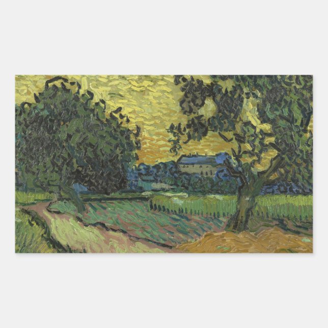 Sticker Rectangulaire Vincent van Gogh - Paysage à Twilight (Devant)