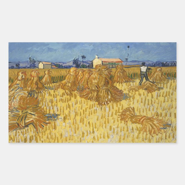 Sticker Rectangulaire Vincent van Gogh - Récolte de maïs en Provence (Devant)