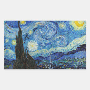 Sticker Rectangulaire Vincent Van Gogh Starry Nuit Vintage Art