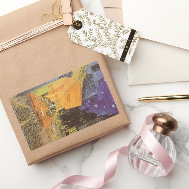 Sticker Rectangulaire Vincent van Gogh - Terrasse du café la nuit (Cadeaux)