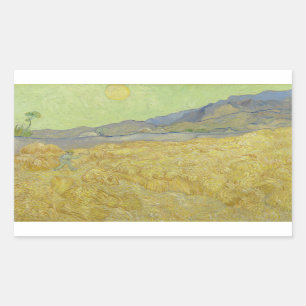 Sticker Rectangulaire Vincent van Gogh - Wheatfield avec une Faucheuse