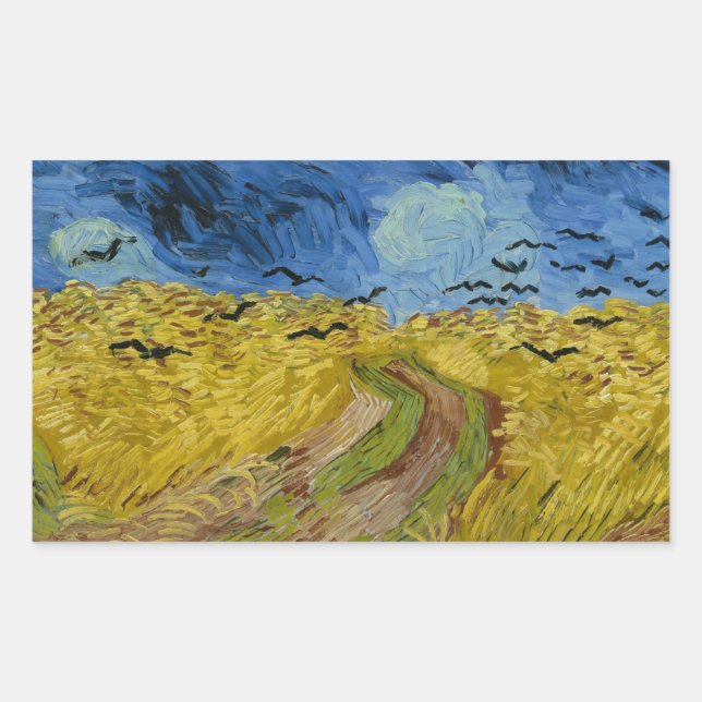 Sticker Rectangulaire Vincent van Gogh - Wheatfield with Crows (Devant)