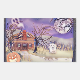 Sticker Rectangulaire Vintage automne citrouilles automne couleurs aquar