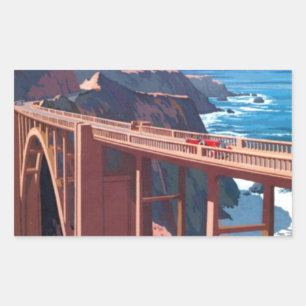 Sticker Rectangulaire Vintage Big Sur Bixby Bridge USA Tourisme