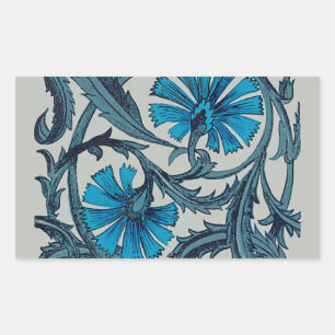 Sticker Rectangulaire vintage bleu antique fleurs artisanat rustique