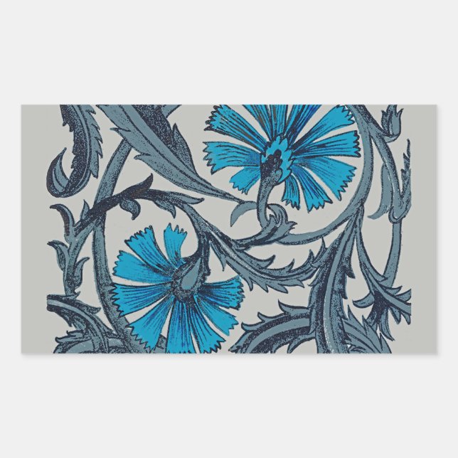 Sticker Rectangulaire vintage bleu antique fleurs artisanat rustique (Devant)