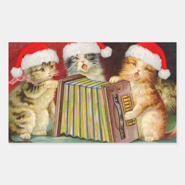 Sticker Rectangulaire Vintage Christmas Cats (Devant)