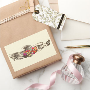 Sticker Rectangulaire Vintage dame de mode avec une robe de printemps