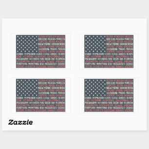 Sticker Rectangulaire Vintage Faded American Flag State Noms Mots Art