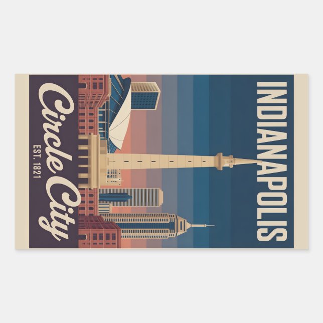 Sticker Rectangulaire Vintage Indianapolis Indiana Retro Cityscape Trave (Devant)